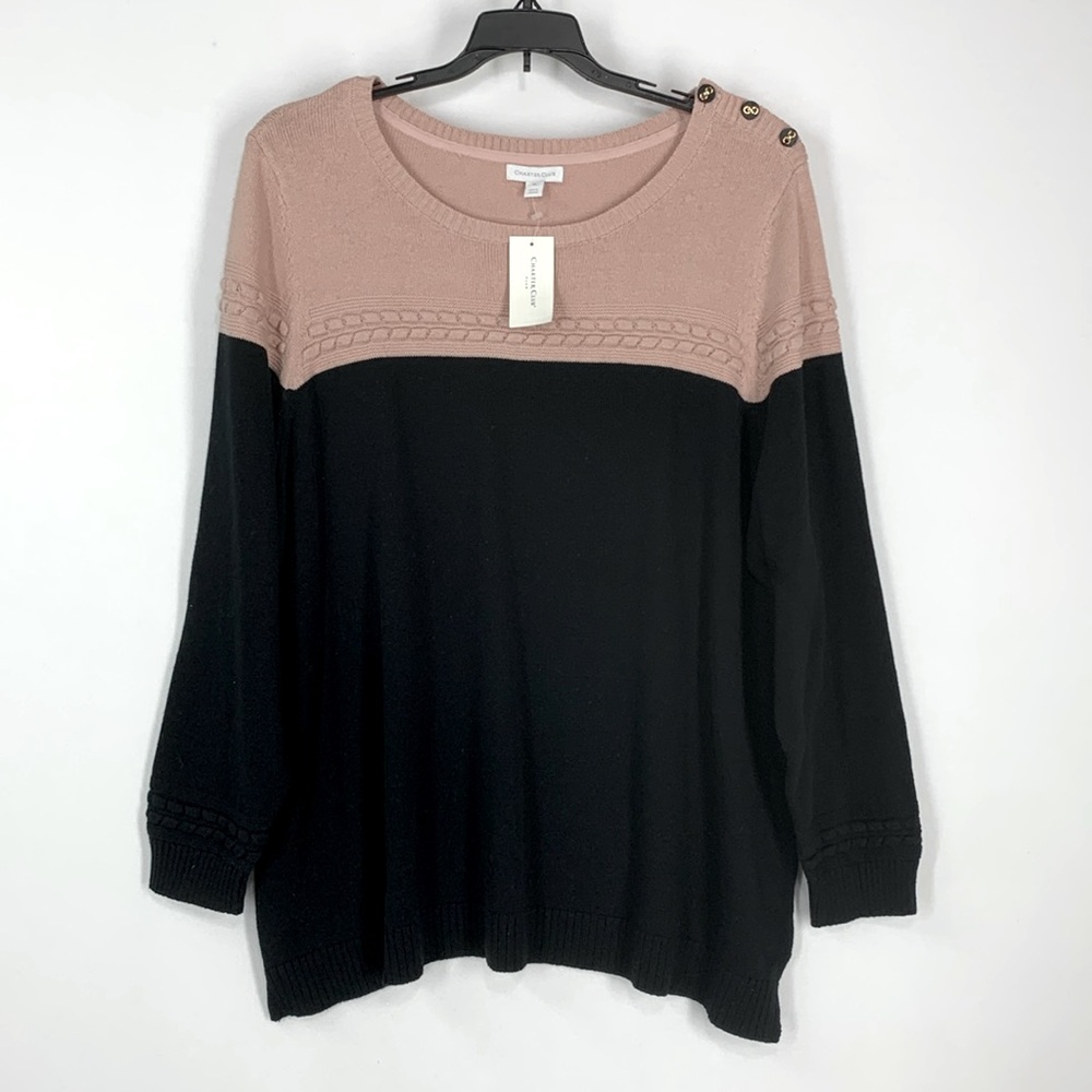 Charter Club Sweater Plus Pink Black Colorblocked Mixed-Stitch Size 3X